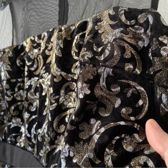 Scarlett Velvet Mesh Panel Metallic Filigree Dress Holiday Size 10 Glamorous - Picture 7 of 15